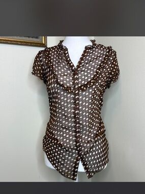 Charlotte Russe Brown and White Polka Dot Ruffle Blouse